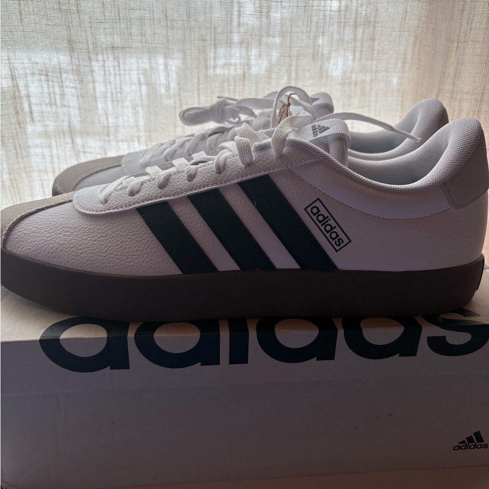 adidas White Low-Top Sneakers with Black Stripes